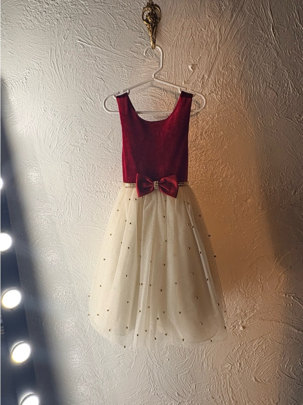 Girls Burgundy and Cream Party Dress with Bow